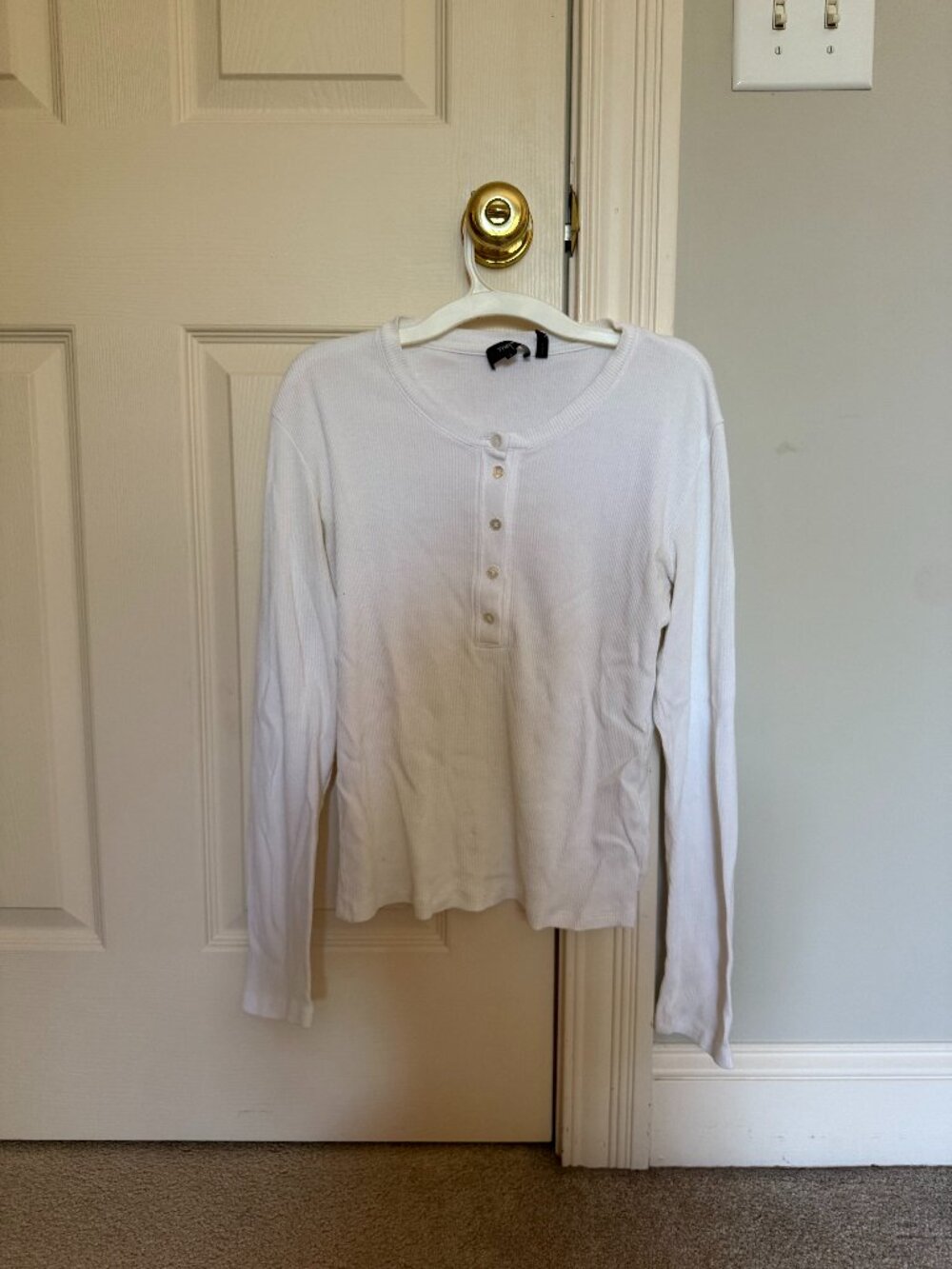 Theory White Ribbed Long Sleeve Henley